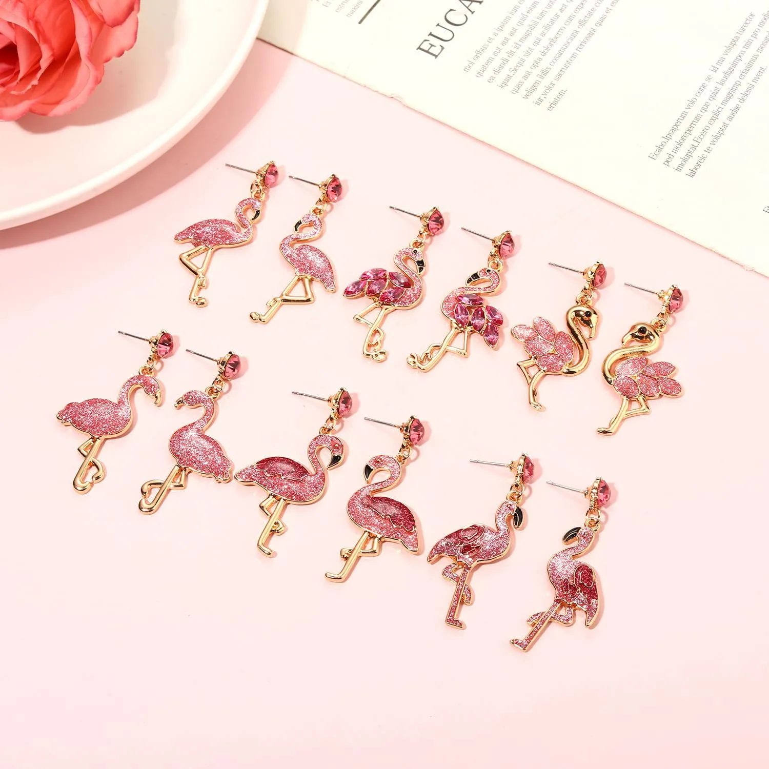 Glitter Flamingo Earrings Pink Flamingo Friendly Earrings for Women Cute Tropical Bird Animal Dangle Earrings Studs Fun Beach Vacation Earrings Boho Hawaiian Summer Holiday Jewelry