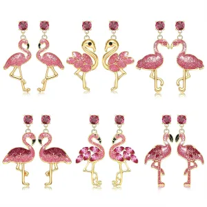 Glitter Flamingo Earrings Pink Flamingo Friendly Earrings for Women Cute Tropical Bird Animal Dangle Earrings Studs Fun Beach Vacation Earrings Boho Hawaiian Summer Holiday Jewelry