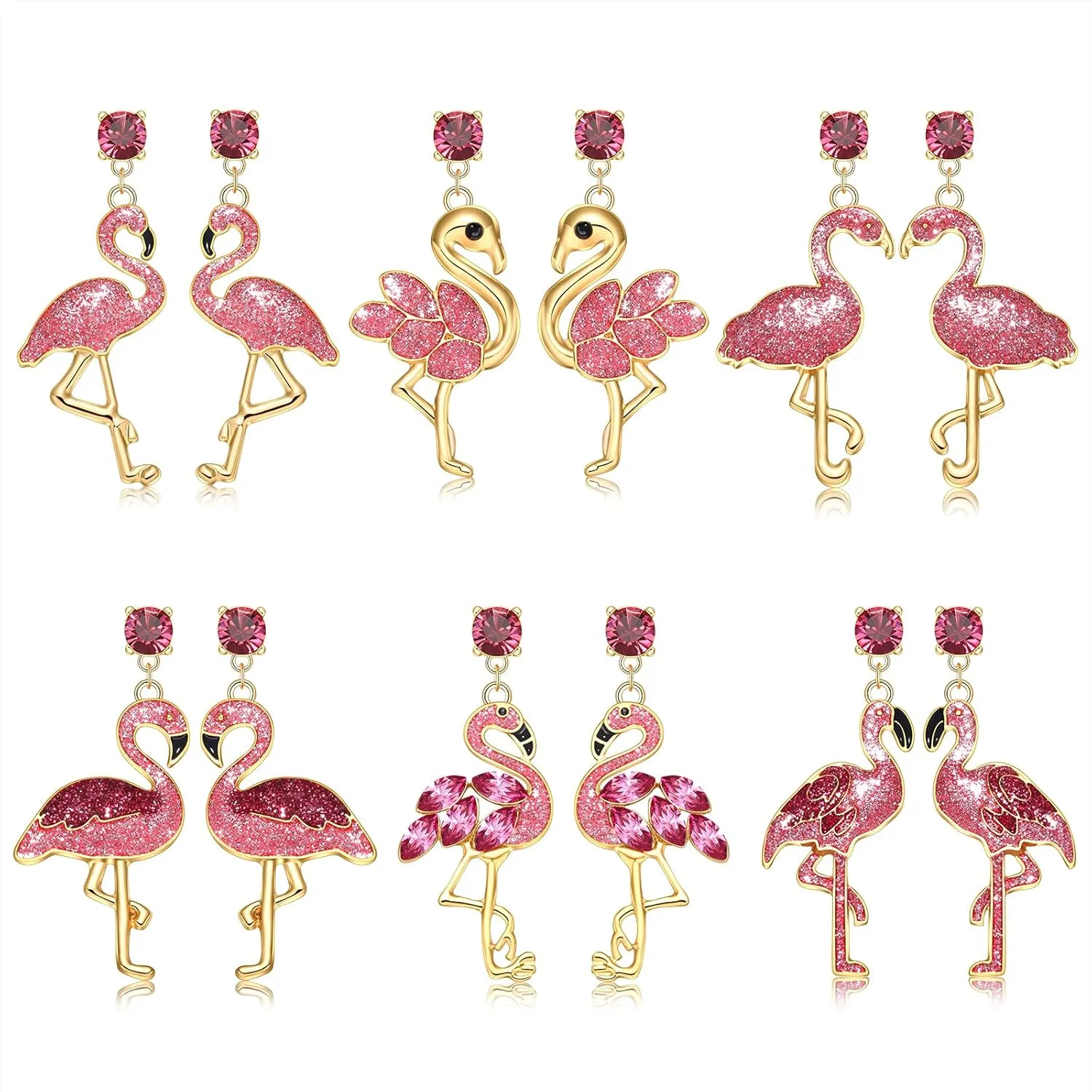 Glitter Flamingo Earrings Pink Flamingo Friendly Earrings for Women Cute Tropical Bird Animal Dangle Earrings Studs Fun Beach Vacation Earrings Boho Hawaiian Summer Holiday Jewelry