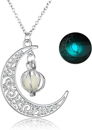 Glow Hollow Necklace Moon Pendant Dark in Stone Necklaces & Pendants Necklaces to Put Ashes in from A Loved One (Blue Green, One Size)