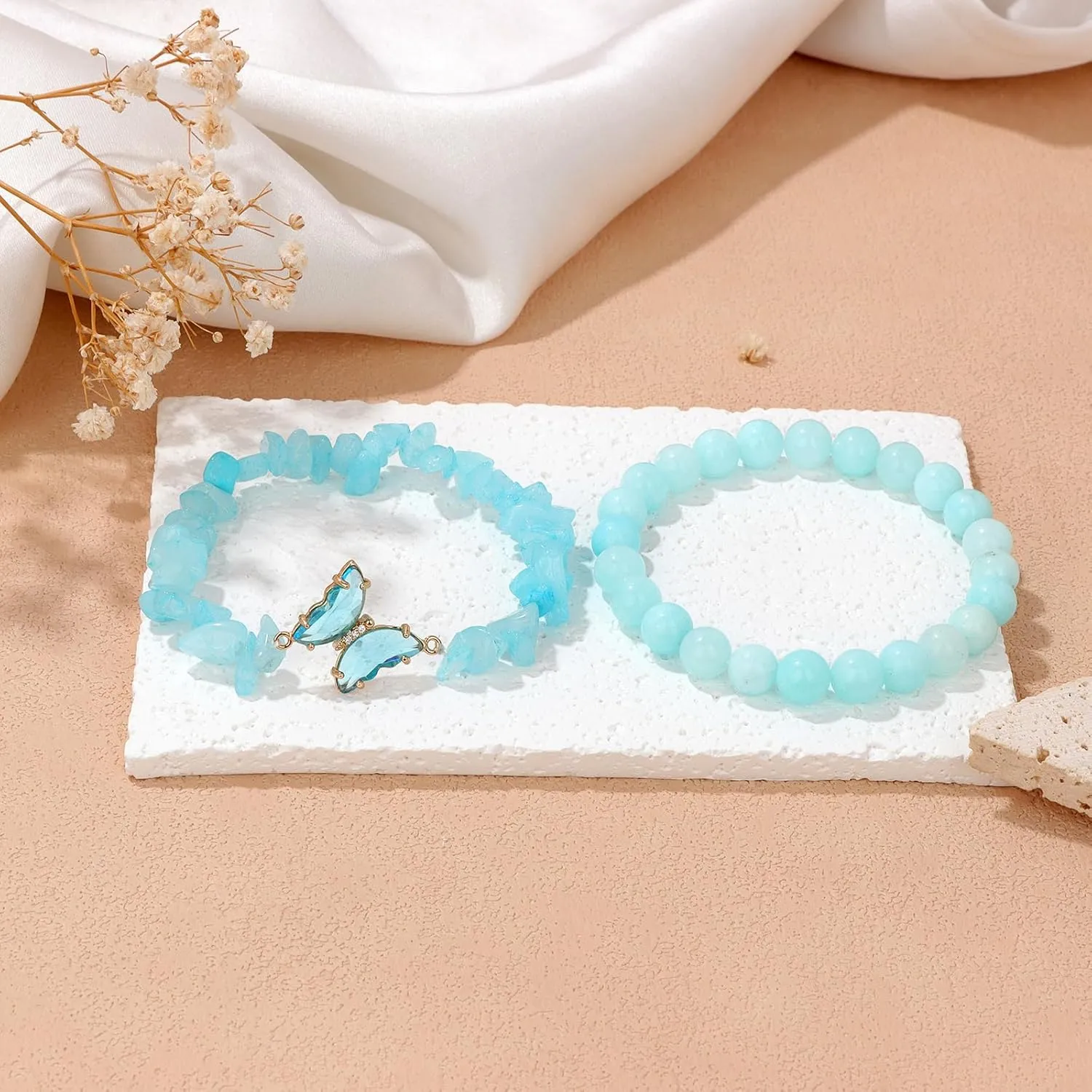 GolbalJew Amethyst Bracelet For Women Anxiety Amethyst Beaded Bracelets Butterfly Charms Healing Stone Layered Bracelet Gifts For Women
