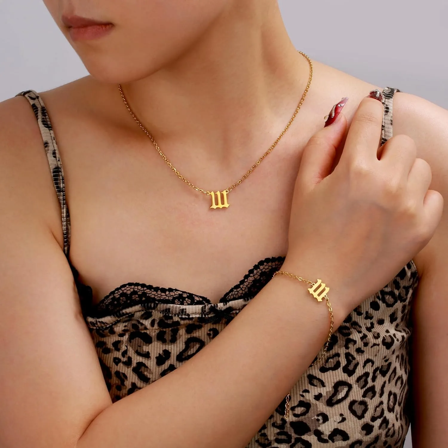 Gold Angel Number Necklace Bracelets for Women, 111 222 333 444 555 666 777 888 999 Dainty Pendants Necklace Bracelets Personalized Number Chain Necklace Bracelets set