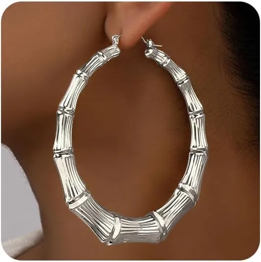 Gold Bamboo Earrings for Women Silver 90s Large Hoop Earrings Hip Hop Statement African Women Jewelry Gifts