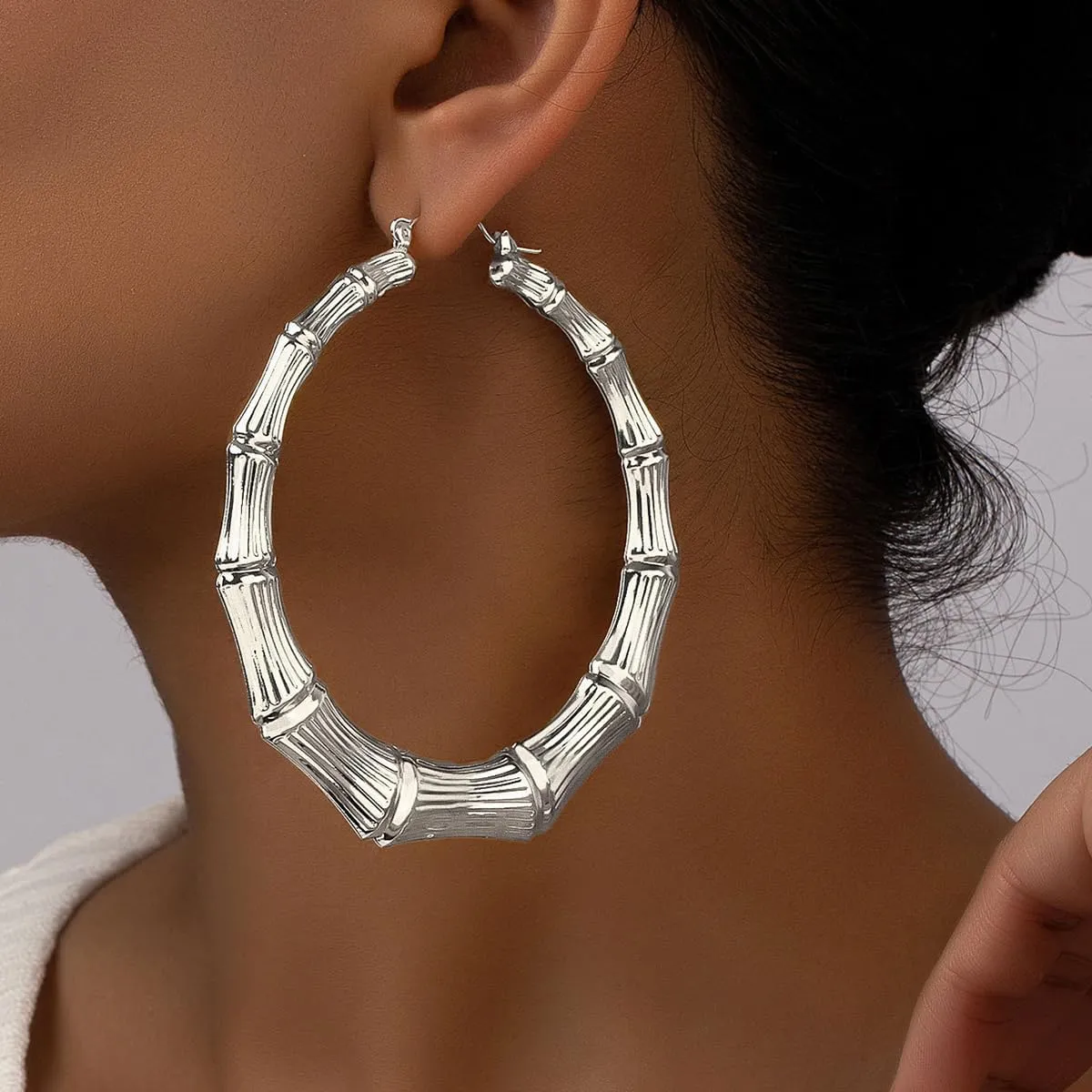 Gold Bamboo Earrings for Women Silver 90s Large Hoop Earrings Hip Hop Statement African Women Jewelry Gifts
