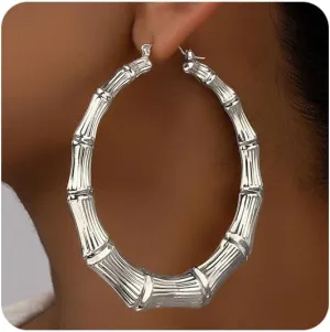 Gold Bamboo Earrings for Women Silver 90s Large Hoop Earrings Hip Hop Statement African Women Jewelry Gifts