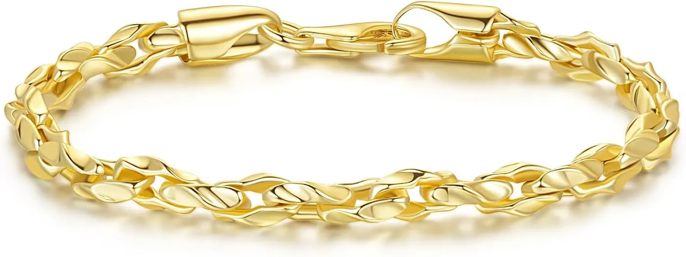 Gold Bracelets for Women 14K Gold Bracelet Dainty Bracelets for Womens Braided Chain Bracelet for Women Men 6.5/7/7.5/8/9in