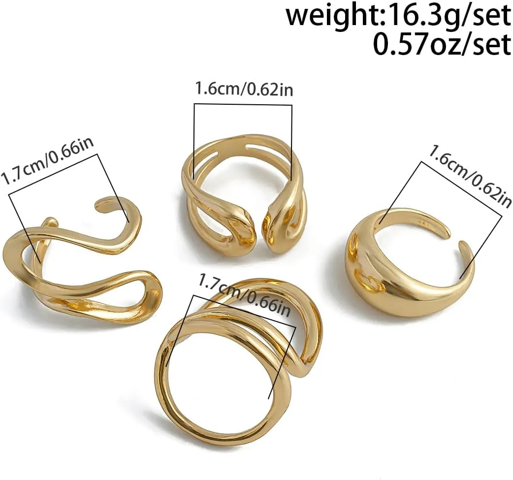 Gold Chunky Rings Set for Women Open Stacking Knuckle Ring Silver Adjustable Round Dome Rings Set Minimalist Irregular Statement Women Ring Jewelry