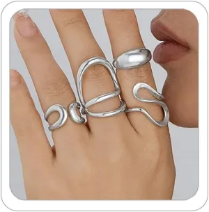 Gold Chunky Rings Set for Women Open Stacking Knuckle Ring Silver Adjustable Round Dome Rings Set Minimalist Irregular Statement Women Ring Jewelry