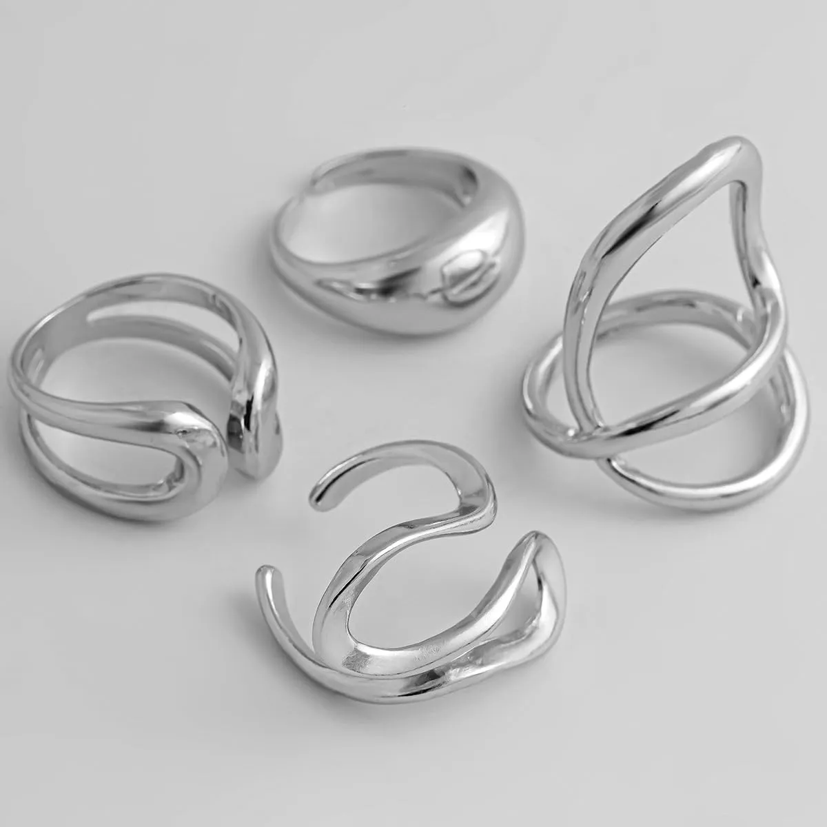 Gold Chunky Rings Set for Women Open Stacking Knuckle Ring Silver Adjustable Round Dome Rings Set Minimalist Irregular Statement Women Ring Jewelry
