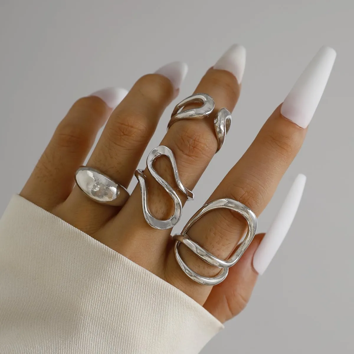 Gold Chunky Rings Set for Women Open Stacking Knuckle Ring Silver Adjustable Round Dome Rings Set Minimalist Irregular Statement Women Ring Jewelry