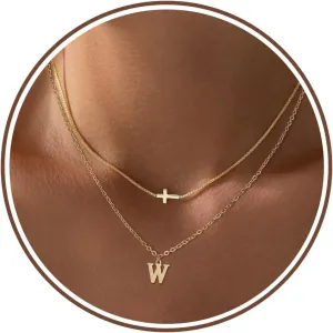 Gold Cross Necklaces for Women Layered Initial A-Z Letter Choker Necklaces for Women Religious Christmas Gifts First Communion Gifts for Teens Catholic