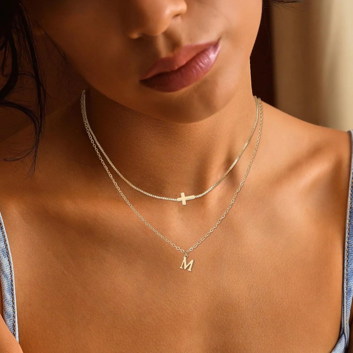Gold Cross Necklaces for Women Layered Initial A-Z Letter Choker Necklaces for Women Religious Christmas Gifts First Communion Gifts for Teens Catholic