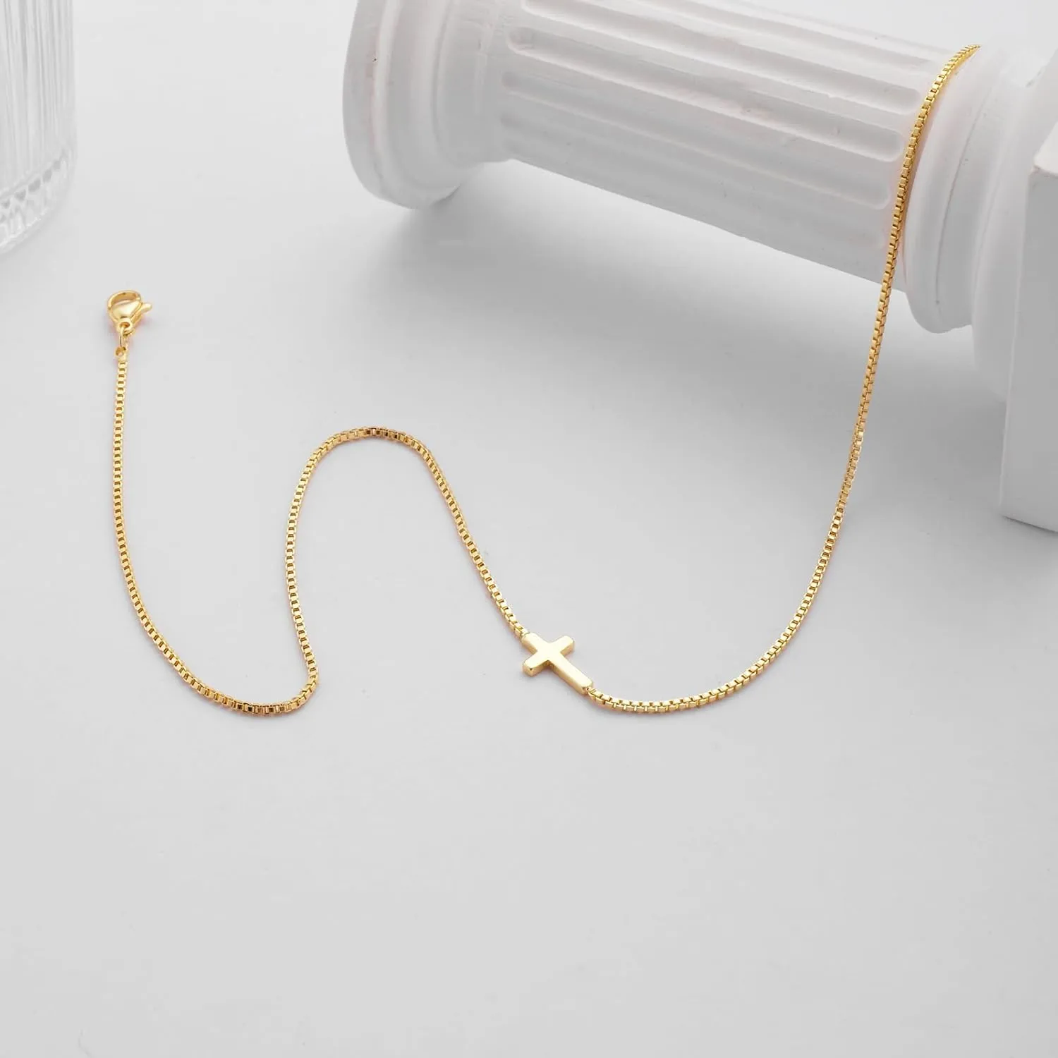 Gold Cross Necklaces for Women Layered Initial A-Z Letter Choker Necklaces for Women Religious Christmas Gifts First Communion Gifts for Teens Catholic