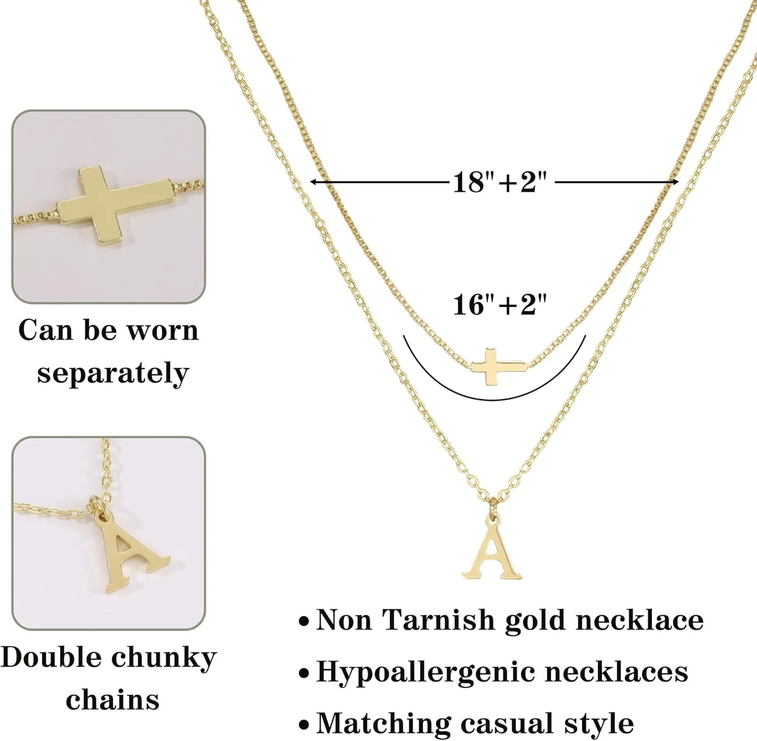Gold Cross Necklaces for Women Layered Initial A-Z Letter Choker Necklaces for Women Religious Christmas Gifts First Communion Gifts for Teens Catholic