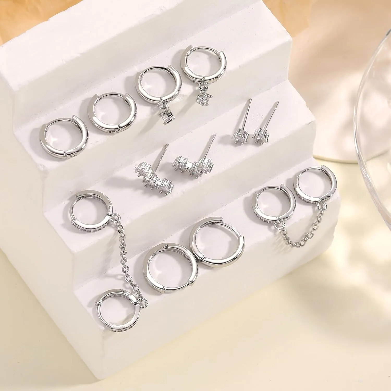 Gold Earrings Set for Women, 14K Gold Plated Stud and Cartilage Earring Sets for Multiple Piercing, Hypoallergenic Stackable Small Gold Huggie Hoop Earrings for Women Jewelry