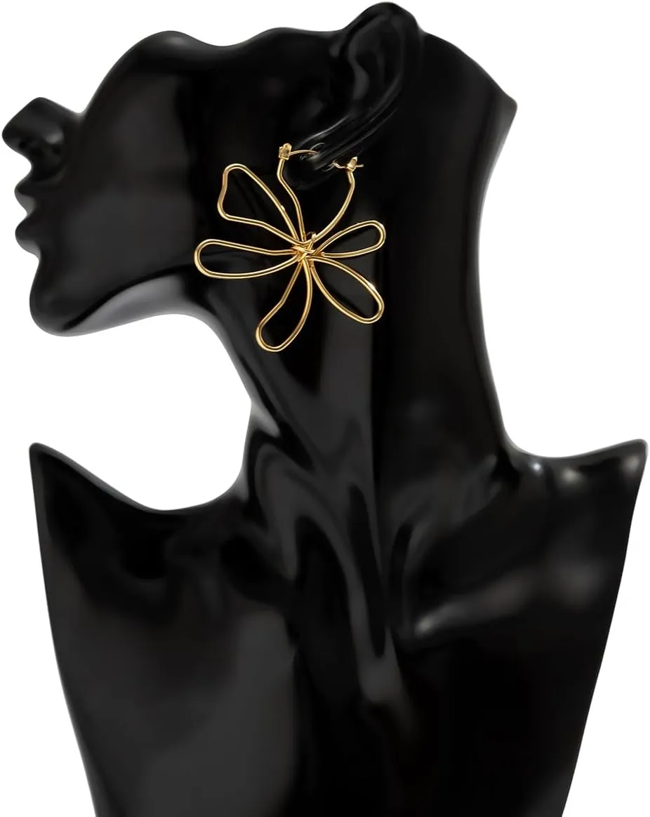 Gold Flower Earrings for Women,Trendy Gold Large Flower Earrings Floral Earrings Dangle Chunky Gold Statement Earrings Jewelry