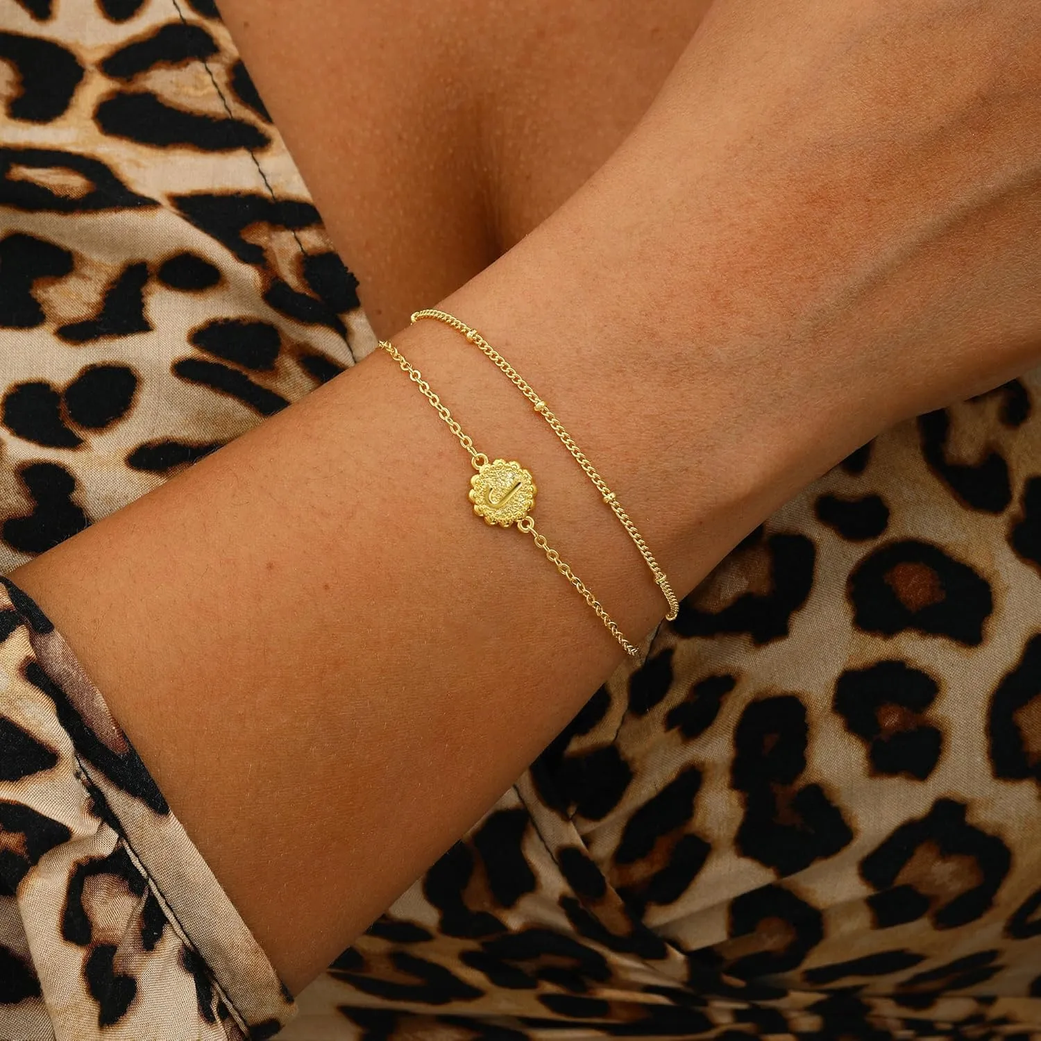 Gold Initial Bracelets for Women 14K Gold Plated Dainty O Chain satellite Chain initial Bracelet for Women Trendy Gold Stackable Cuff Bracelets Jewelry Gifts for Women Adjustable 7" 2"