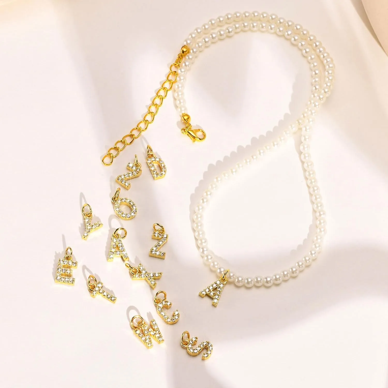 Gold Initial Necklaces for Women Pearl Choker Necklaces for Women Rhinestone Gold Letter Charm Necklace Alphabet Pendant Necklace Dainty Pearl Necklace Jewelry Gifts