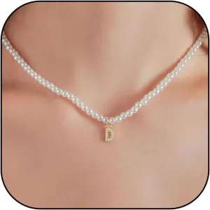 Gold Initial Necklaces for Women Pearl Choker Necklaces for Women Rhinestone Gold Letter Charm Necklace Alphabet Pendant Necklace Dainty Pearl Necklace Jewelry Gifts