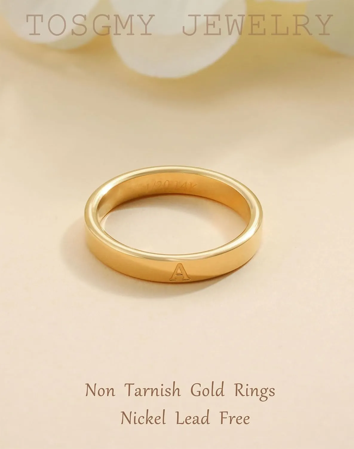 Gold Initial Ring for Women Non Tarnish Dainty 14K Gold Filled Ring Stackable Personalized Letter Stacking Thumb Pinky Rings for Mom Wedding Bands Engagement Birthday Gifts Jewelry Size 6-10