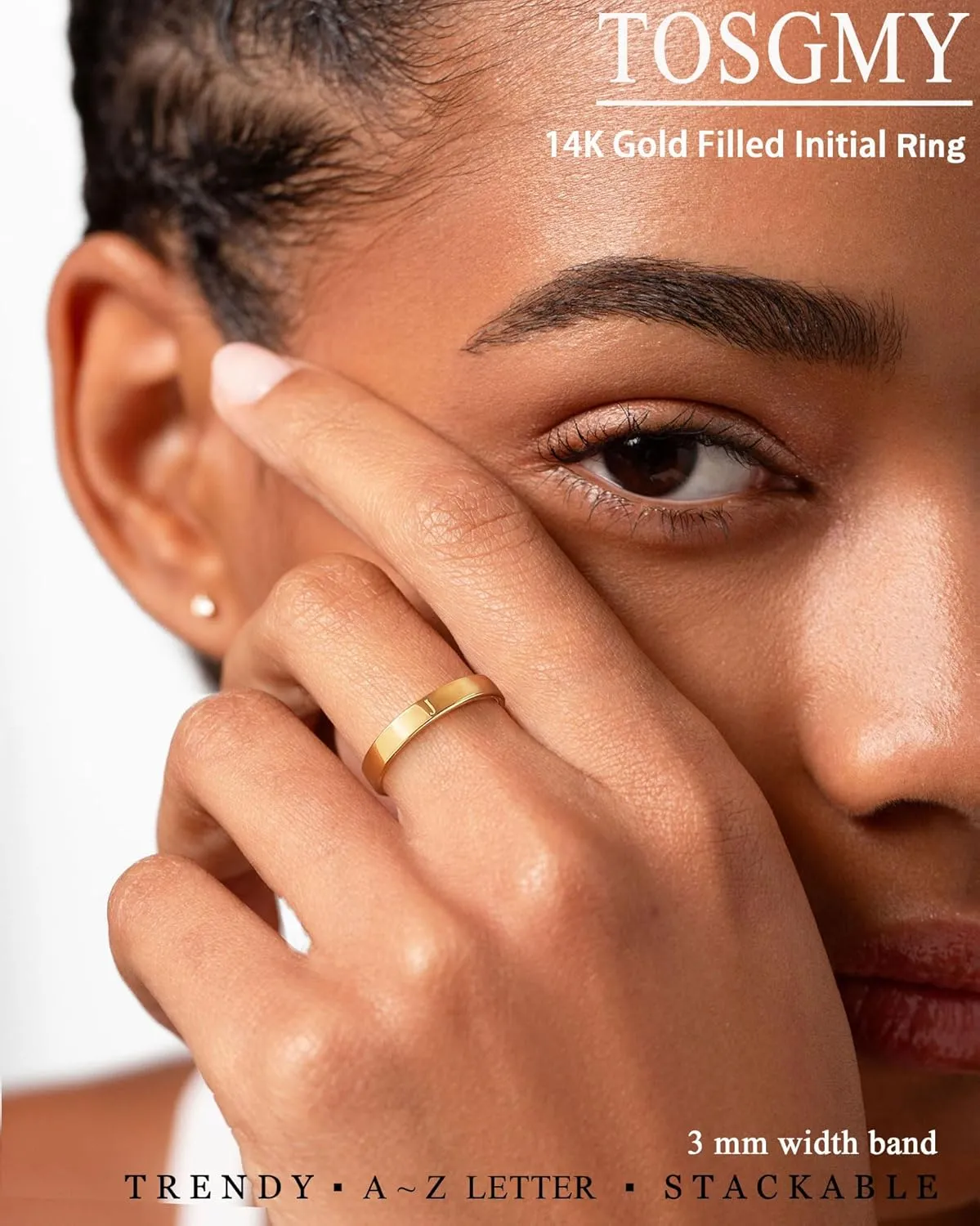 Gold Initial Ring for Women Non Tarnish Dainty 14K Gold Filled Ring Stackable Personalized Letter Stacking Thumb Pinky Rings for Mom Wedding Bands Engagement Birthday Gifts Jewelry Size 6-10