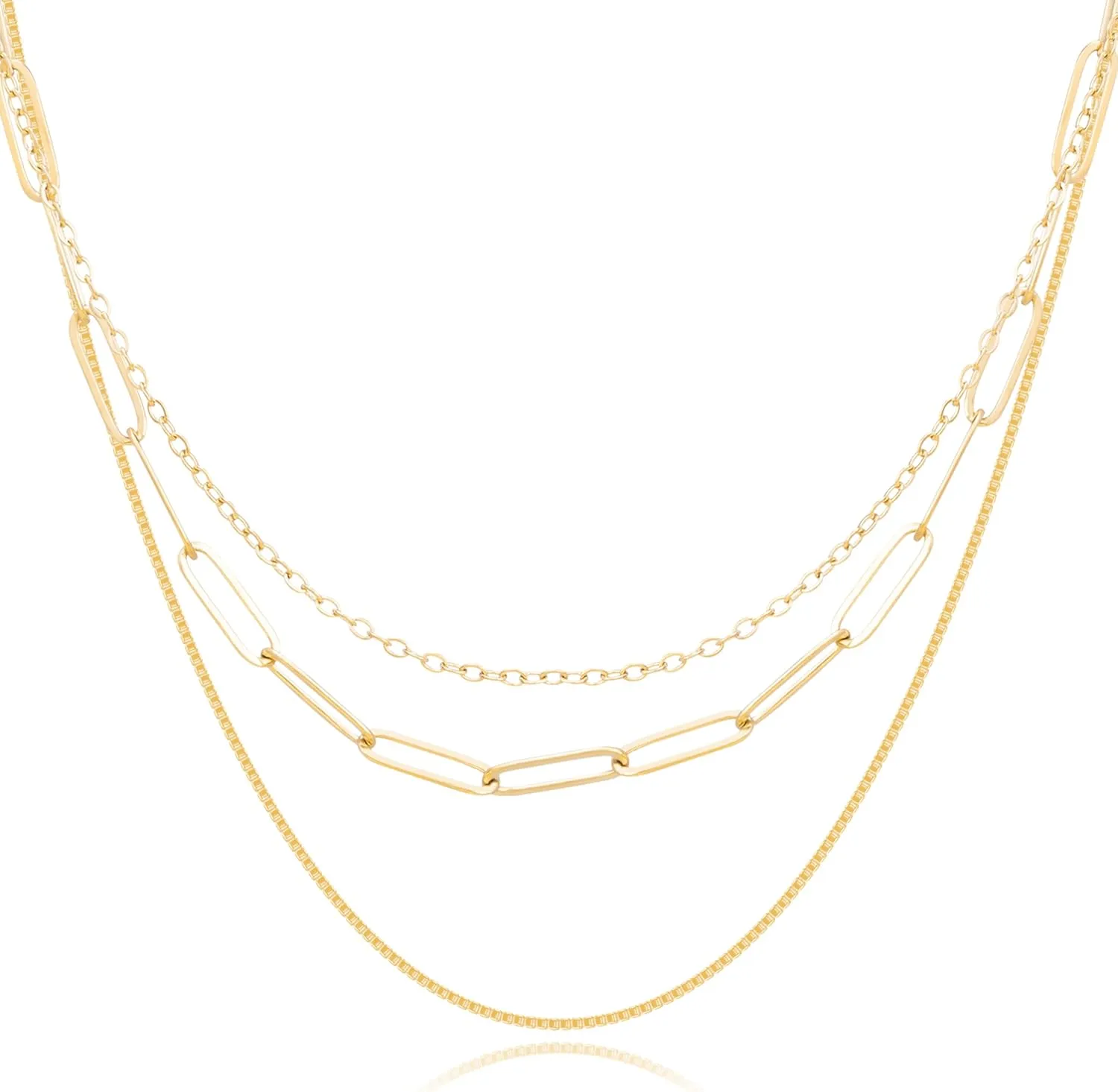Gold Layered Necklaces for Women | 14K Gold & Silver Plated Dainty Necklace for Women with Bracelet | Small Love Waterproof Chain Necklaces for Women