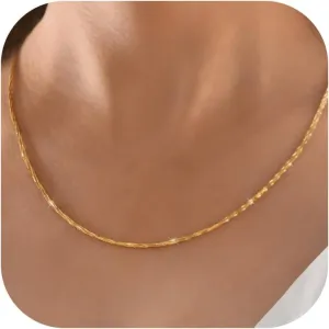 Gold Necklace for Women, 18K Gold Thin Chain Plated Choker Dainty Layered Necklaces, Box Chain Necklace 18K White Gold Plated Dainty Layered Necklaces