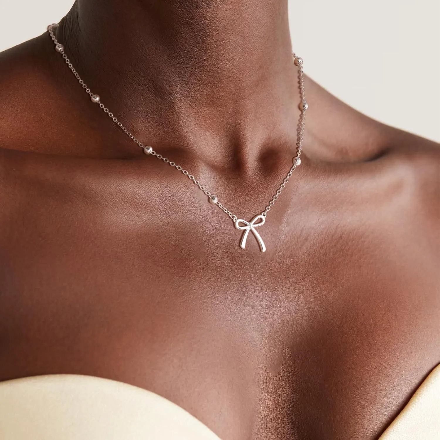 Gold Necklace for Women Dainty Bow Necklace 14K Gold Plated Cute Choker Necklace Small Bow Pendant Charm Necklaces Teen Gift Trendy Stuff Personalized Jewelry Gifts