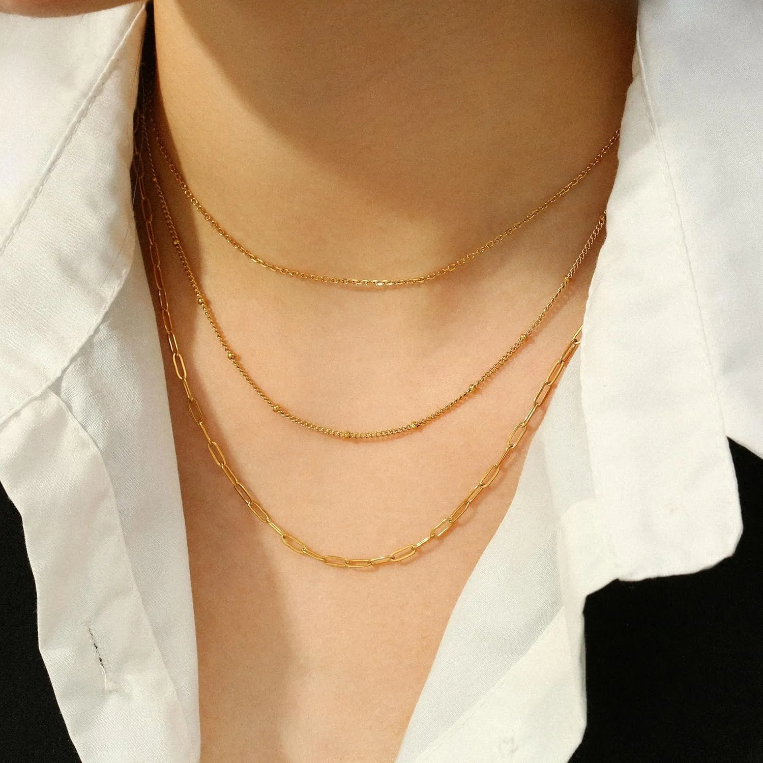 Gold Necklaces for Women,Non Tarnish,Stainless Steel Gold Necklaces,Simple Gold Layered Necklaces,Gold Jewelry Gift for Women