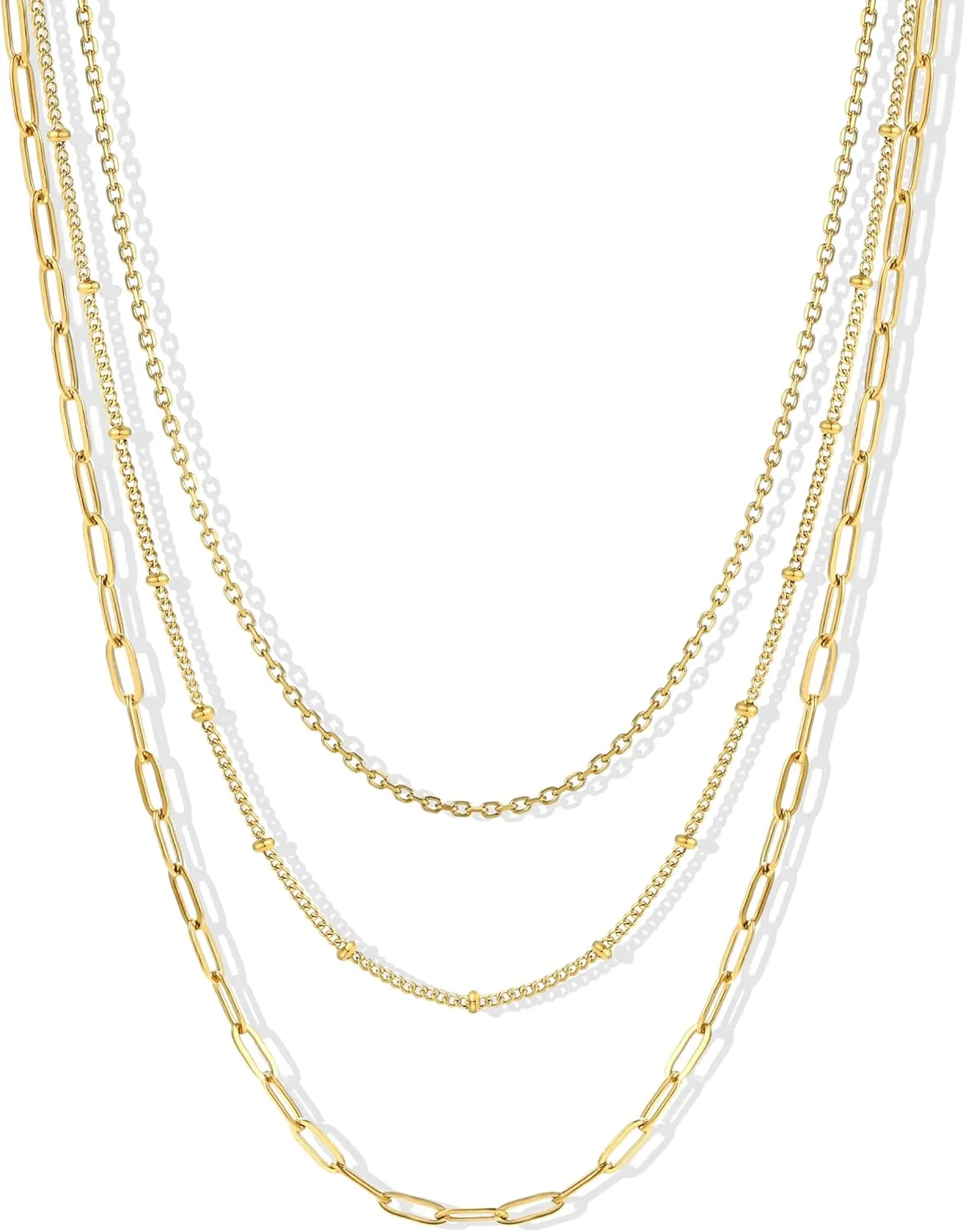Gold Necklaces for Women,Non Tarnish,Stainless Steel Gold Necklaces,Simple Gold Layered Necklaces,Gold Jewelry Gift for Women