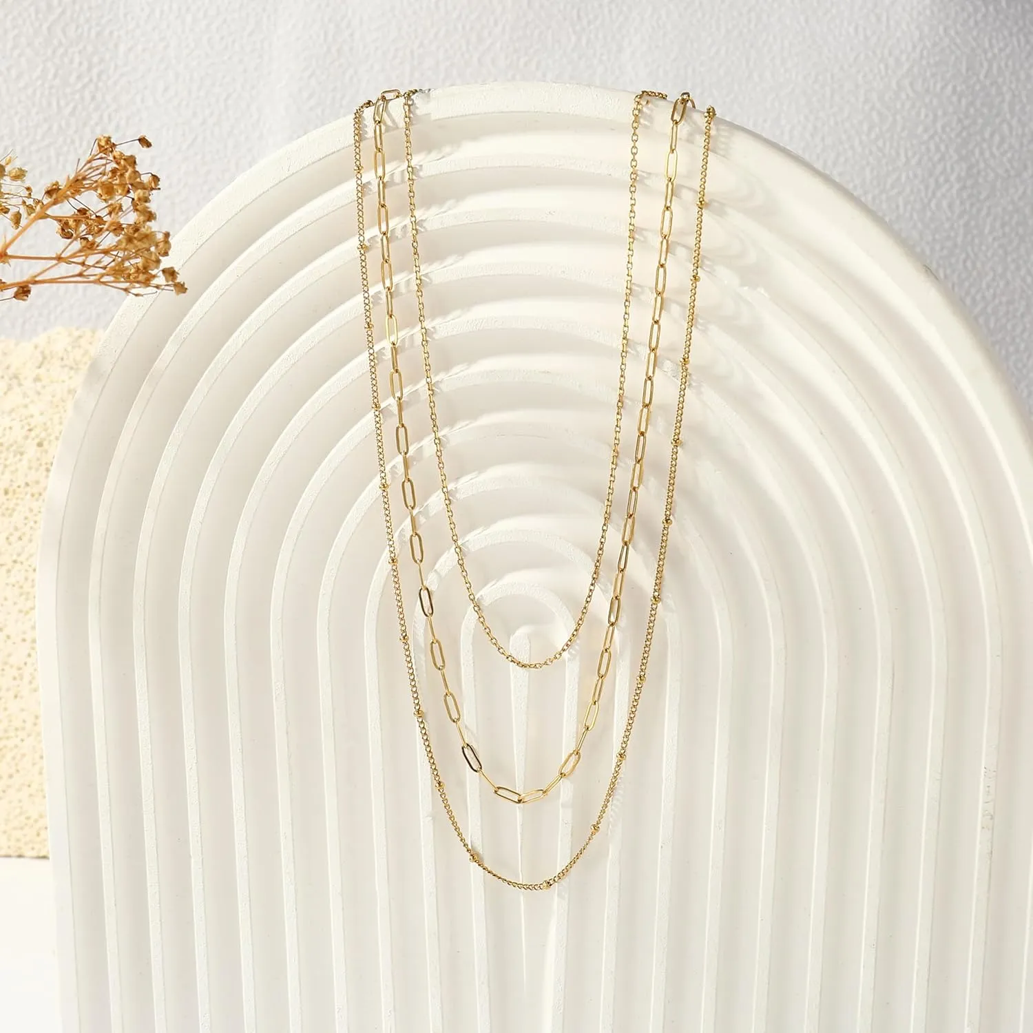 Gold Necklaces for Women,Non Tarnish,Stainless Steel Gold Necklaces,Simple Gold Layered Necklaces,Gold Jewelry Gift for Women
