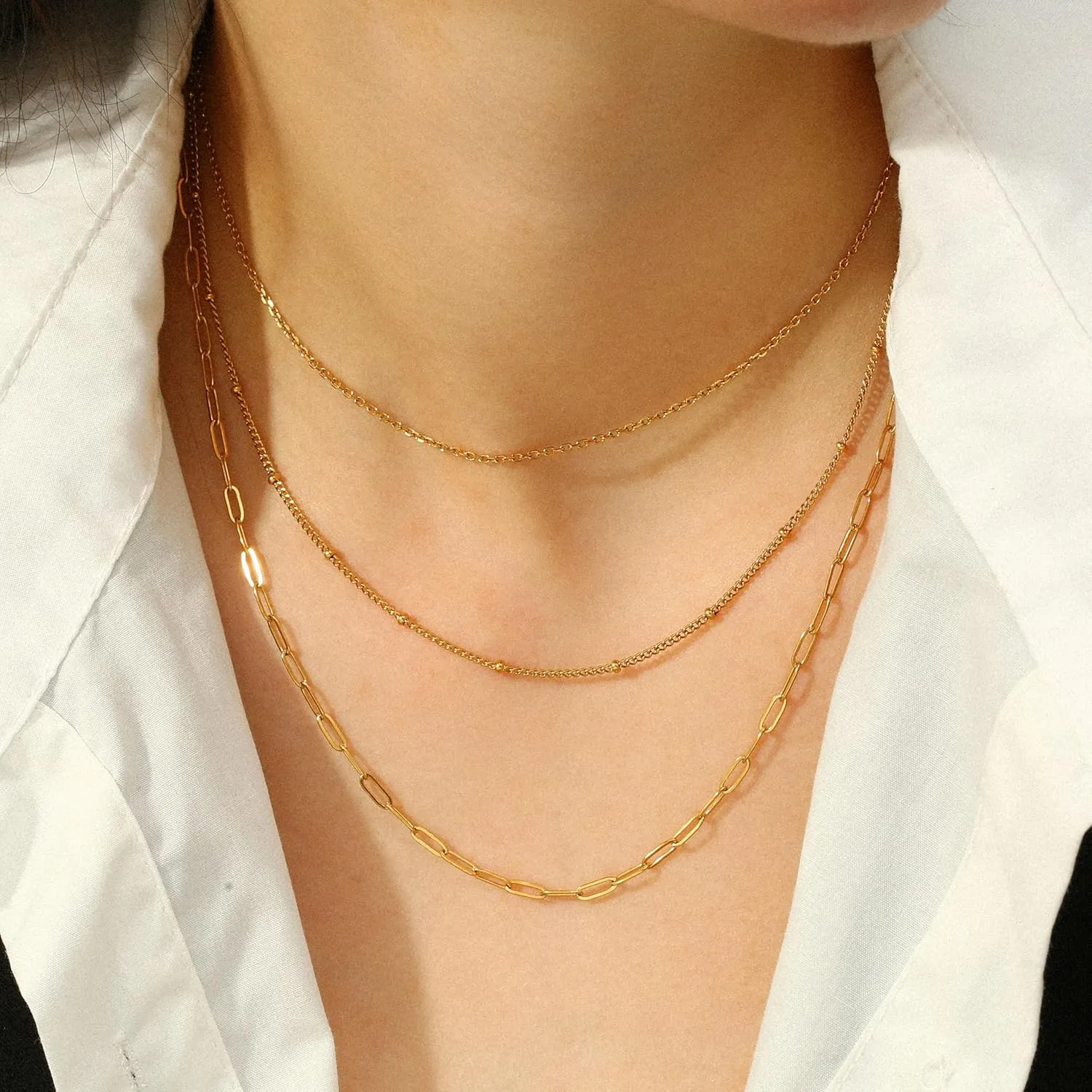 Gold Necklaces for Women,Non Tarnish,Stainless Steel Gold Necklaces,Simple Gold Layered Necklaces,Gold Jewelry Gift for Women