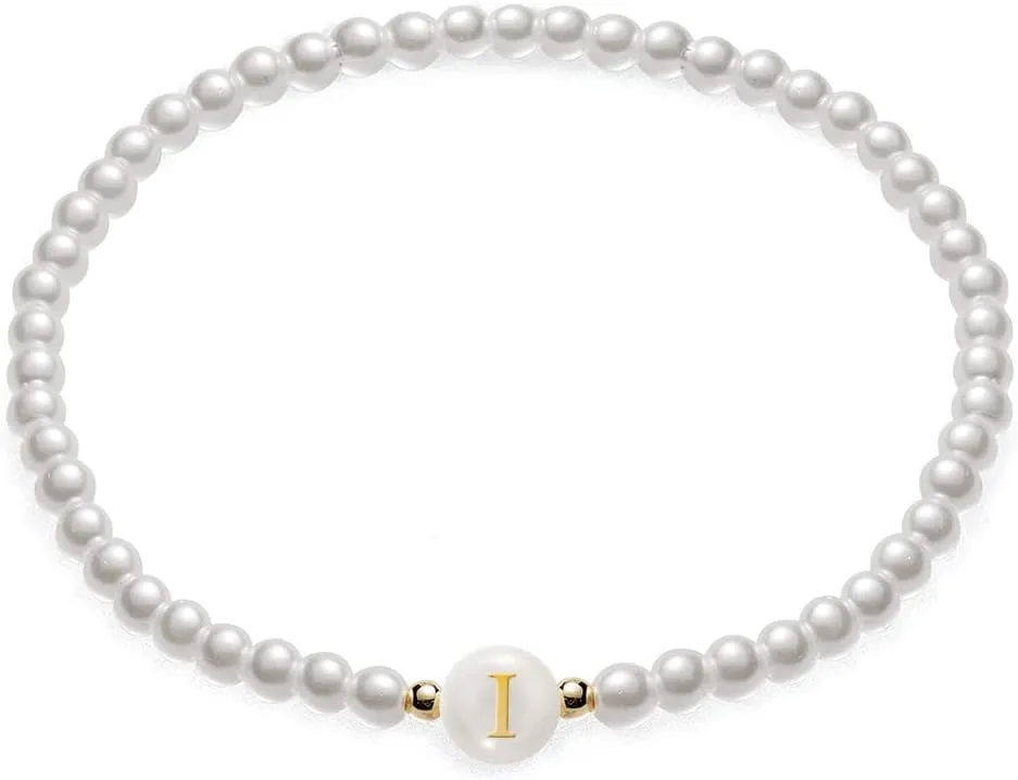 Gold Pearl Bracelets for Women Trendy Dainty Initial Bracelet,Strand Beaded 14k Gold Plated Bracelets for Women,Fashion Charm Womens Bracelets Jewelry Gifts