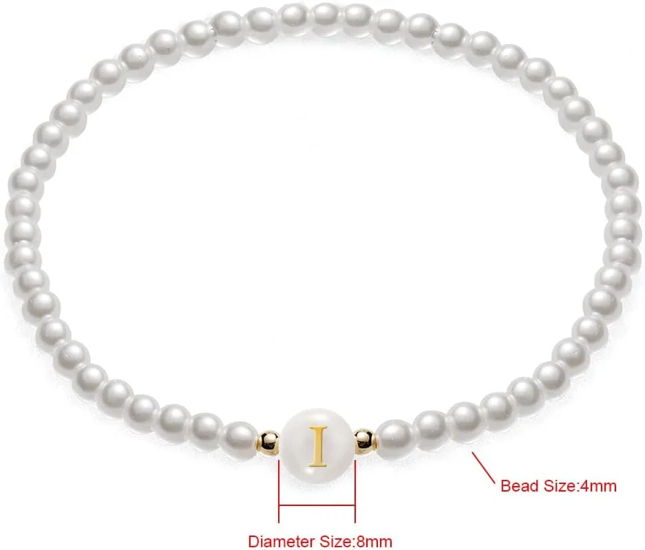 Gold Pearl Bracelets for Women Trendy Dainty Initial Bracelet,Strand Beaded 14k Gold Plated Bracelets for Women,Fashion Charm Womens Bracelets Jewelry Gifts