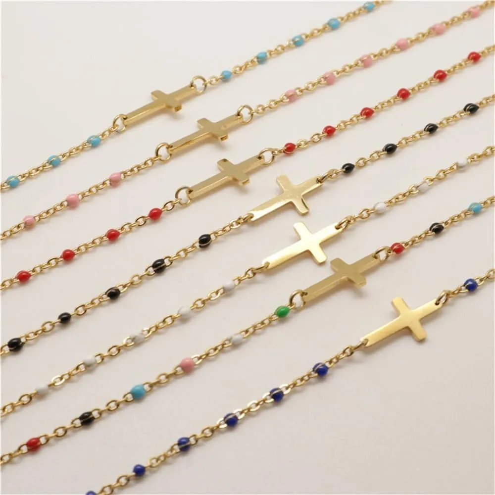Gold Plated Beads Cross Bracelets Dainty Christian Bracelets Dainty Religious Cross Jewelry Gifts for Women