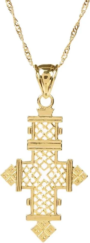 Gold Plated Filled Ethiopian Cross Pendant Necklaces Chain