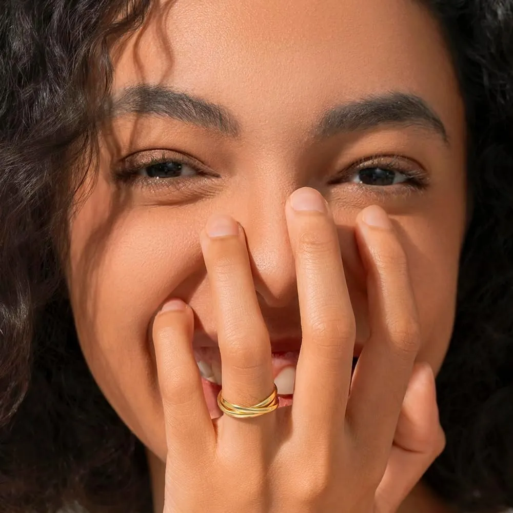 Gold Rings| Gold Rings for Women| Fidget Rings| Stacking Rings| Anxiety Rings| 14K Gold Plated - Interlocking Triple Row Ring for Women and Men- 2mm 3mm Band Size 4-12