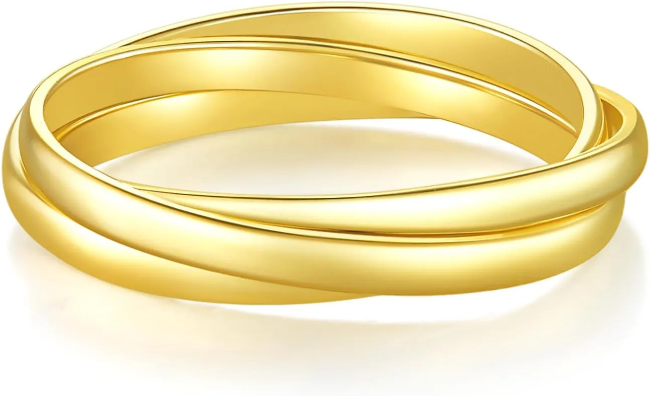 Gold Rings| Gold Rings for Women| Fidget Rings| Stacking Rings| Anxiety Rings| 14K Gold Plated - Interlocking Triple Row Ring for Women and Men- 2mm 3mm Band Size 4-12