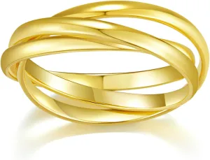 Gold Rings| Gold Rings for Women| Fidget Rings| Stacking Rings| Anxiety Rings| 14K Gold Plated - Interlocking Triple Row Ring for Women and Men- 2mm 3mm Band Size 4-12