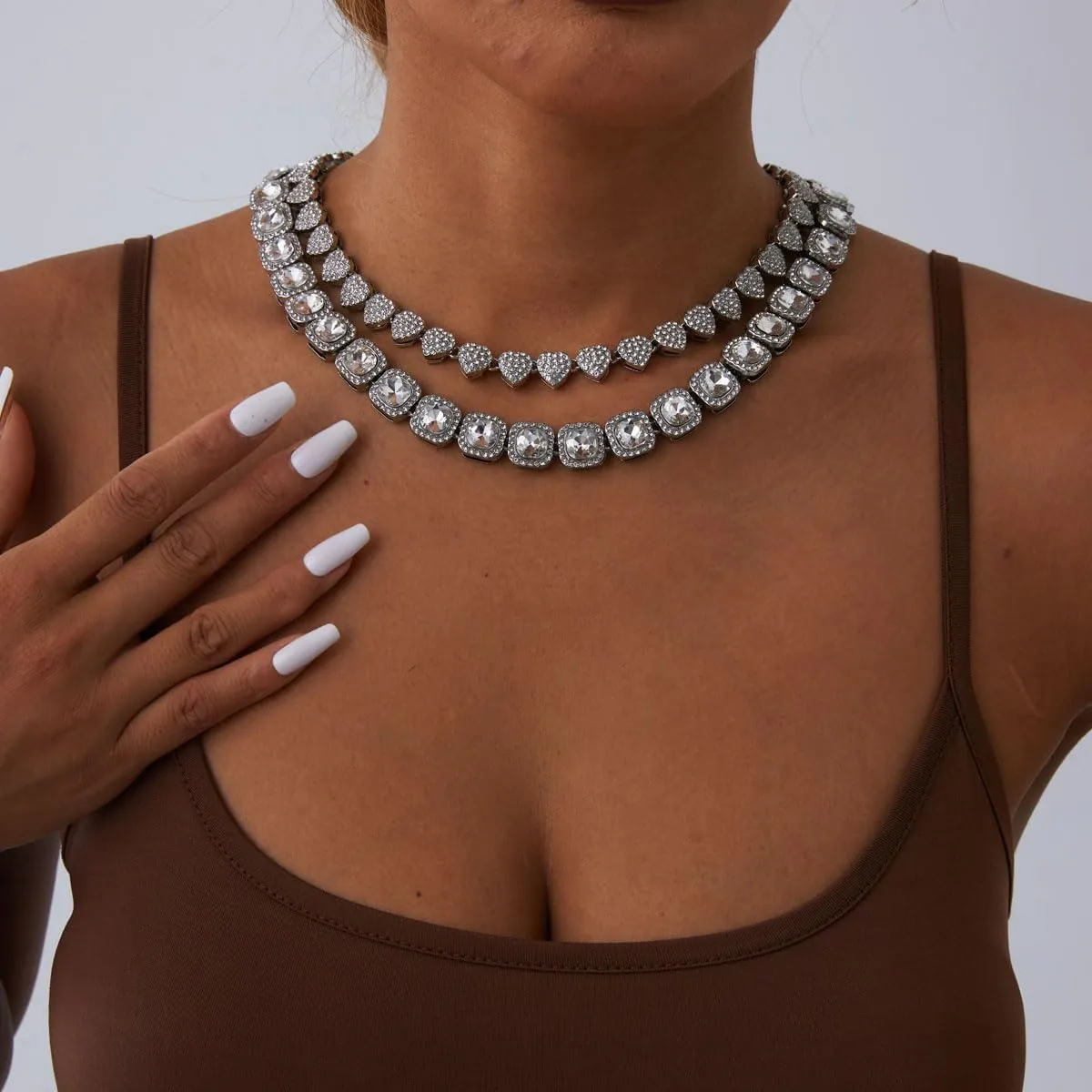 Gold Silver Cuban Link Chain for Women Heart Tennis Necklaces Diamond Chain Choker Necklace Layered Necklace Rhinestone Bling Necklace for Women Hip Hop Jewelry