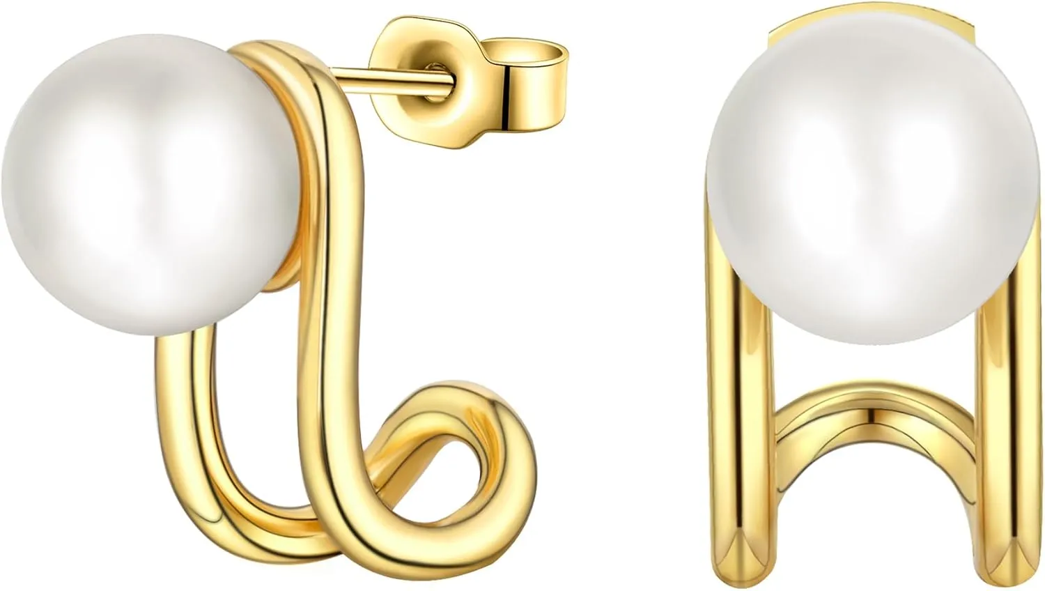 Gold Statement Studs Earrings with Pearl for Women 18K Gold Plated Elegant Designer Earrings Trendy Fashion Jewelry