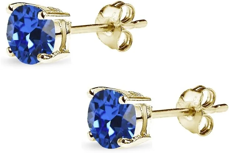 Gold Stud Earrings for Women - Birthstone, 5mm Round Crystal, Cartilage & Flash Silver
