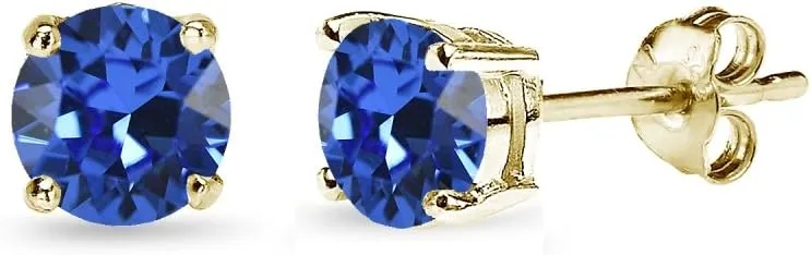 Gold Stud Earrings for Women - Birthstone, 5mm Round Crystal, Cartilage & Flash Silver