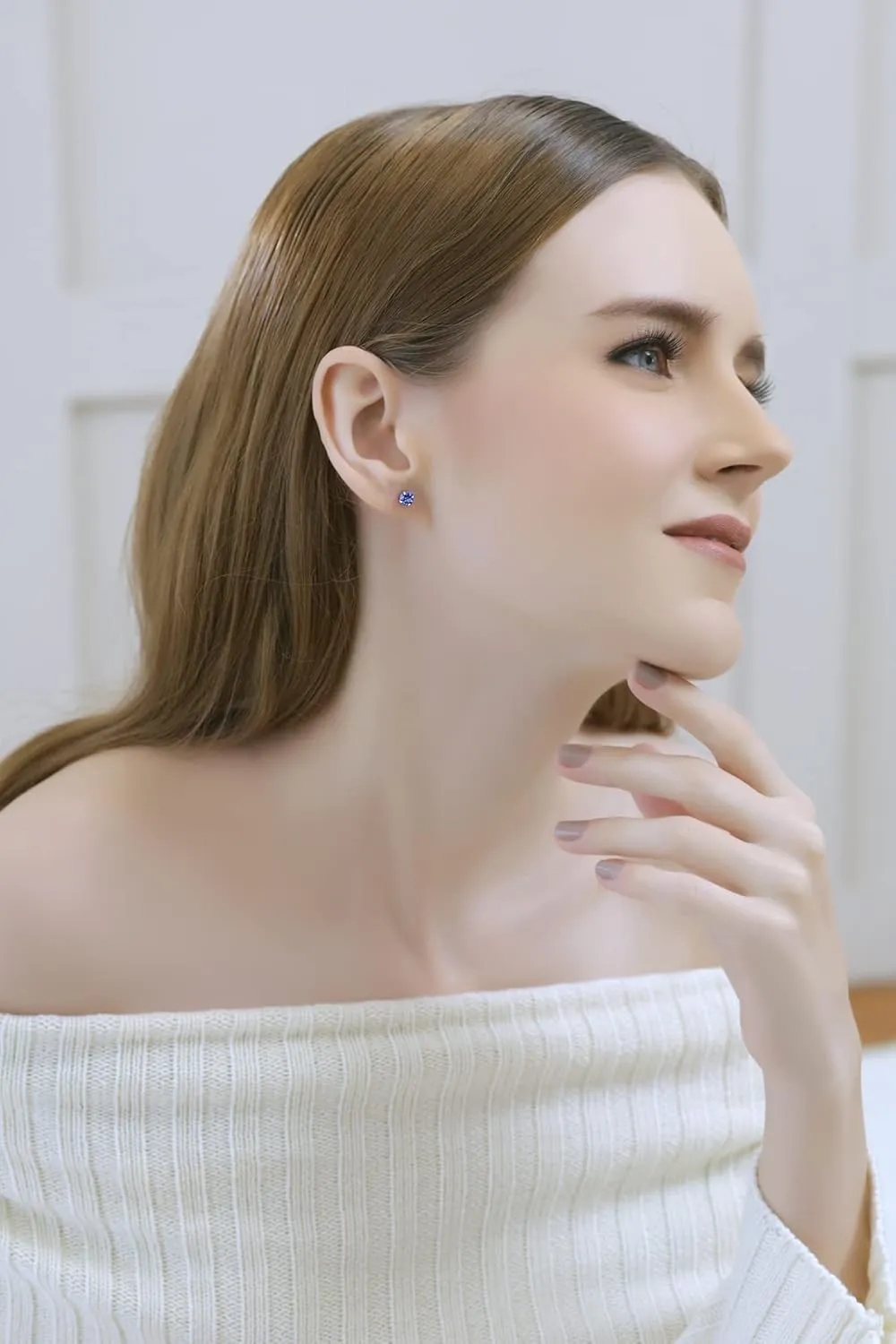 Gold Stud Earrings for Women - Birthstone, 5mm Round Crystal, Cartilage & Flash Silver