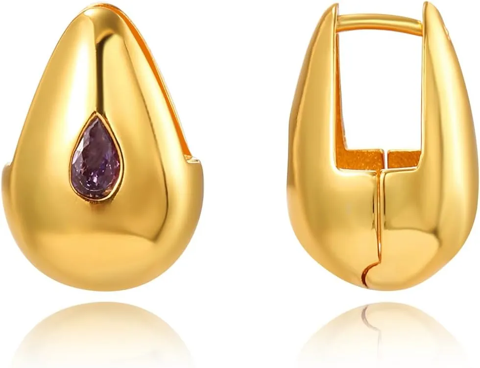 Gold Teardrop Earrings for Women,Gold Chunky Hoops Drop Earrings 14k Gold Plated Dainty Hypoallergenic Lightweight Earrings for WomenTrendy Jewelry