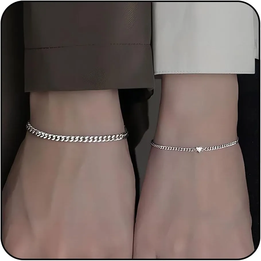 Gold/Silver 2PCS Matching Couple Bracelets Anniversary Couple Gift Matching Bracelets for Couple Stainless Steel Bracelets for Couples Anniversary Promise Valentine's Gifts