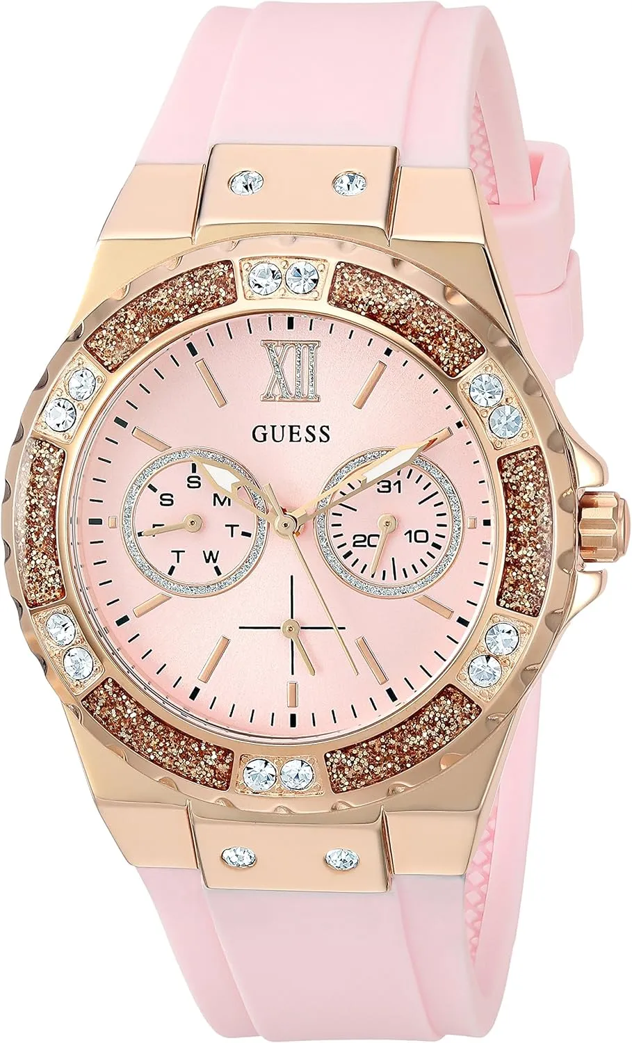 GUESS Women's Stainless Steel   Stain Resistant Silicone Watch