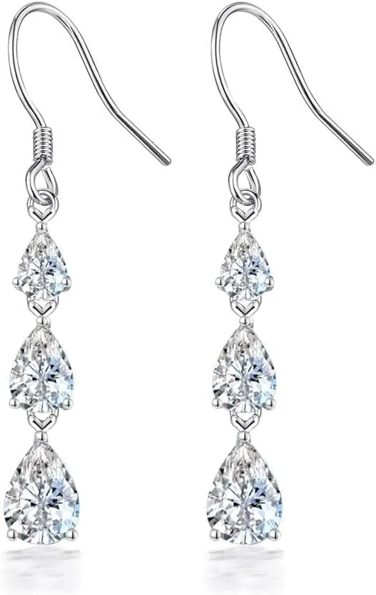 GW Earrings for Women 925 Sterling Silver Dangle Earring Platinum-Plated with Cubic Zirconia Dangle Earrings for Wedding Bridal