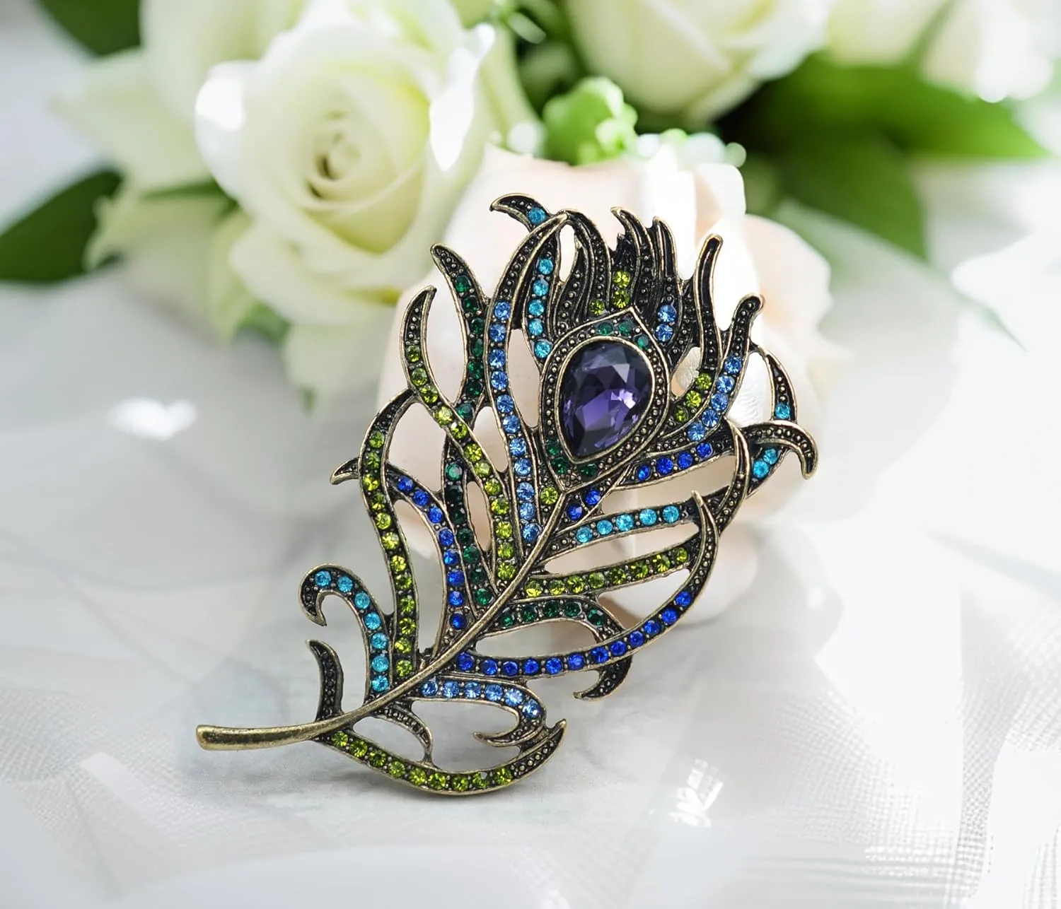 Gyn&Joy Vintage Peacock Feather Brooch Pin