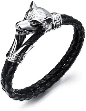 Gypsy Boho Hippie Bohemian Fleur-de-lis Skull Love Wolf Snake Black Leather Braided Rope Bracelets for Women Men